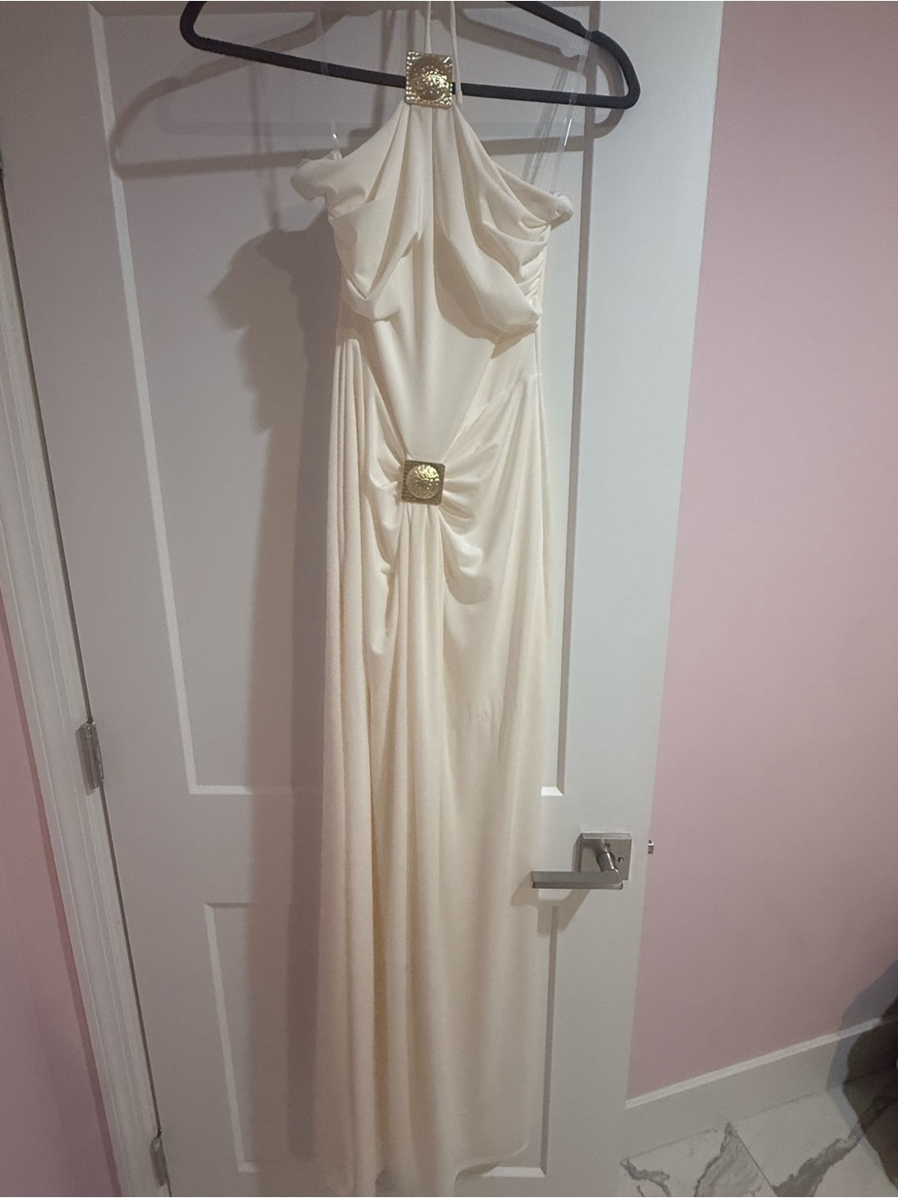 Meshki Ivory Halter Maxi Dress with Gold Buckle - Picture 3 of 3